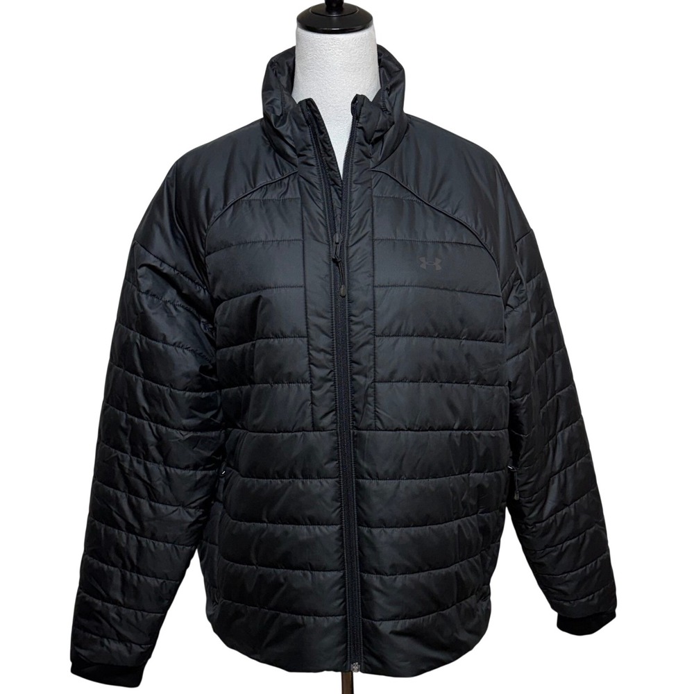 Under Armour Puffer Jacket Womens XL Black Storm Full Zip Insulated Quilted Coat